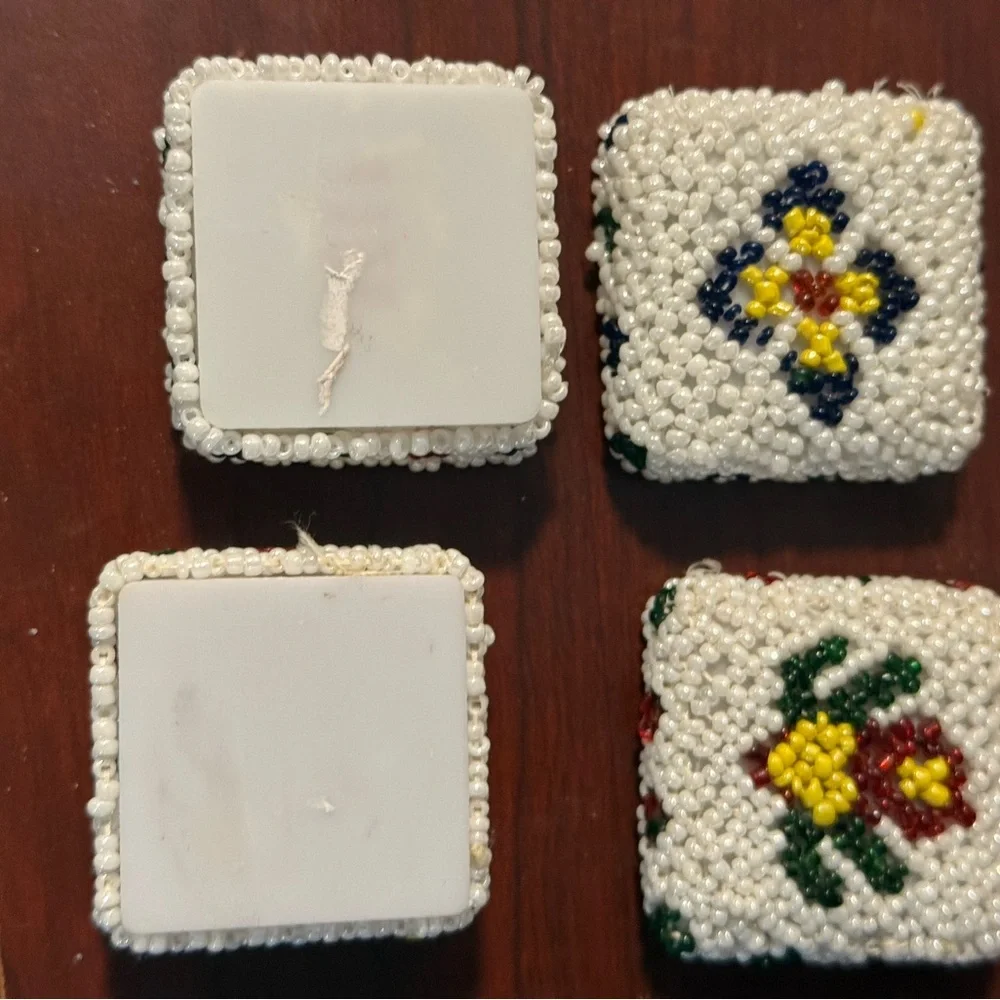 Pair of VTG Handmade Seed Pearl Beaded Boxes Handcrafted Indian Trinket Boxes